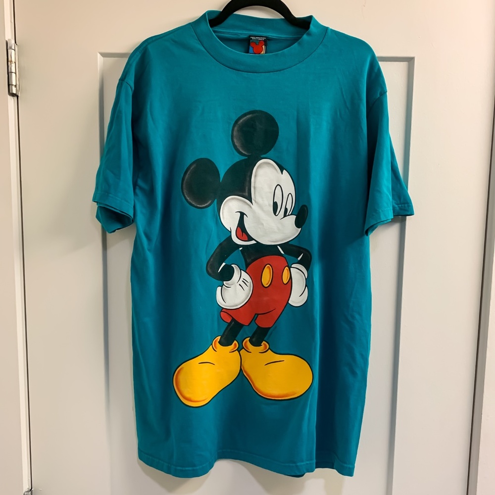 Vintage 90s Mickey Mouse T Shirt  Made In USA Disney (Green)